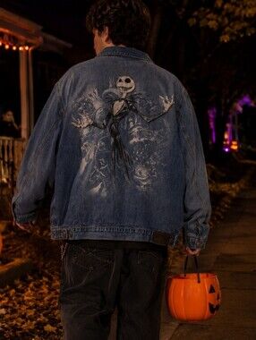 Nightmare Before Christmas Jack Skellington Denim Jacket Unisex Goth Emo Xl Dsny